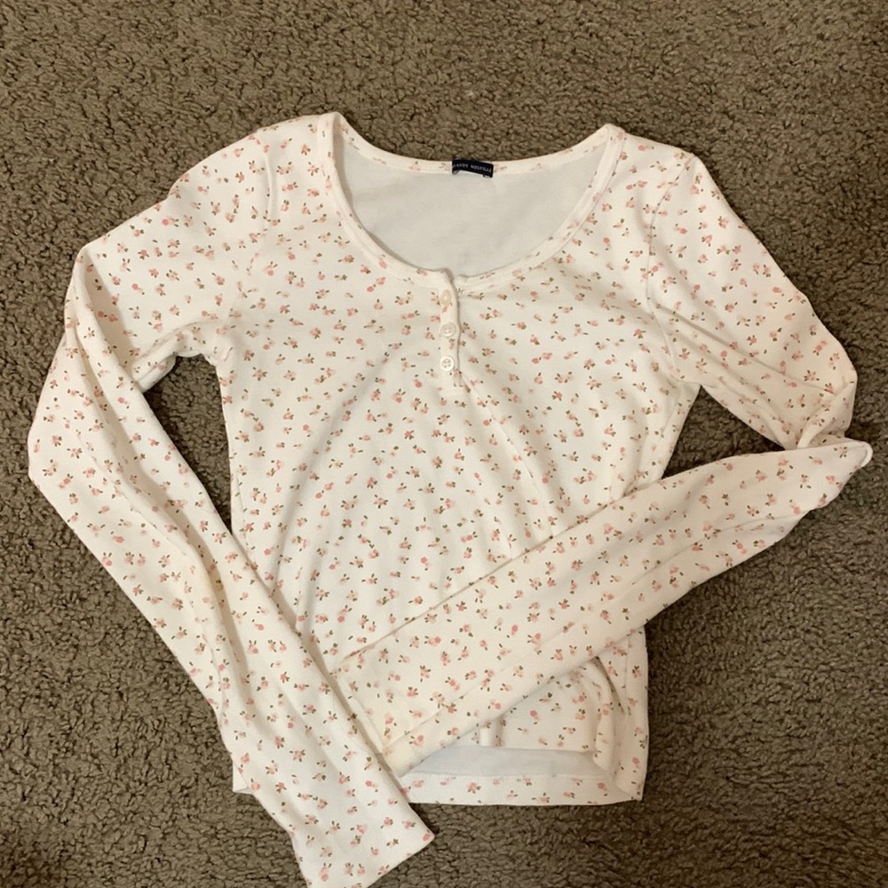 Brandy Melville Pink Long Sleeve Floral Zelly Top